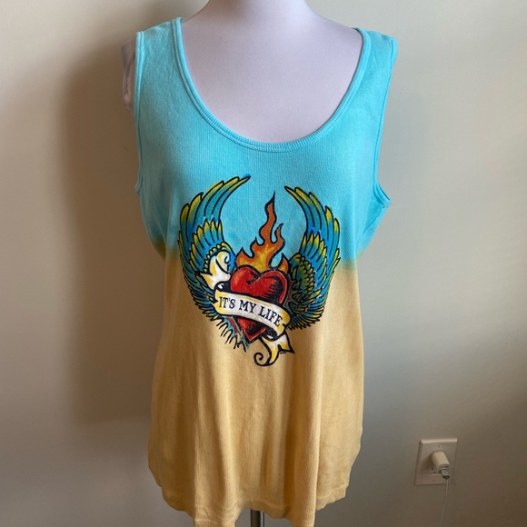 torrid Tops - Torrid Dip Dye Tattoo It’s My Life Ribbed Tank Top